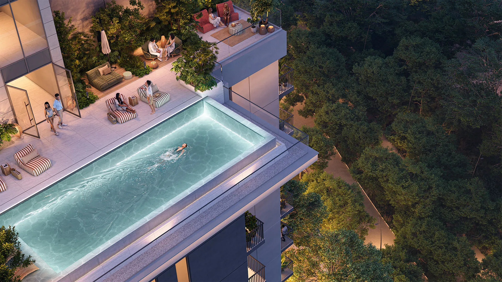 Cloud Lounge rooftop infinity pool above the forest at DISTRIKT
