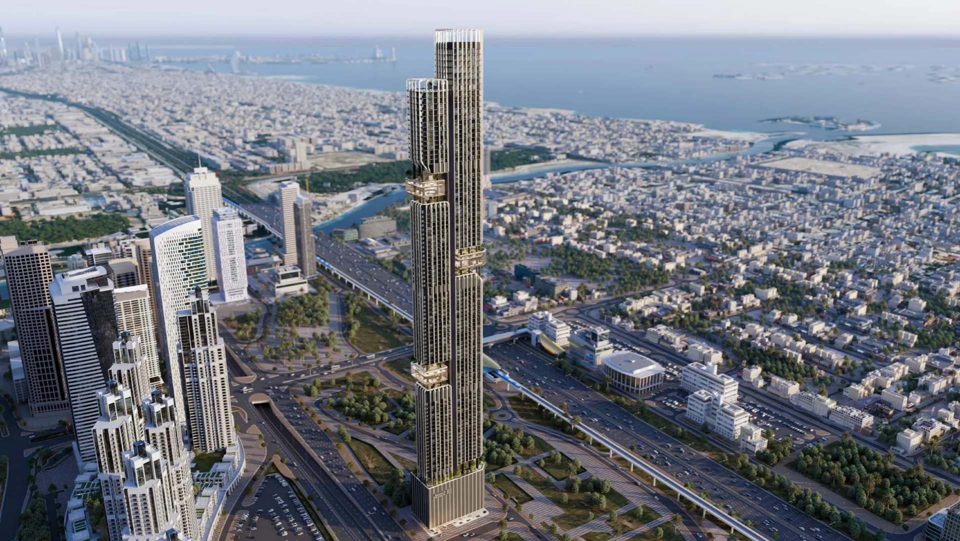 DWTN Residences tower seen from the south-west towards the coast