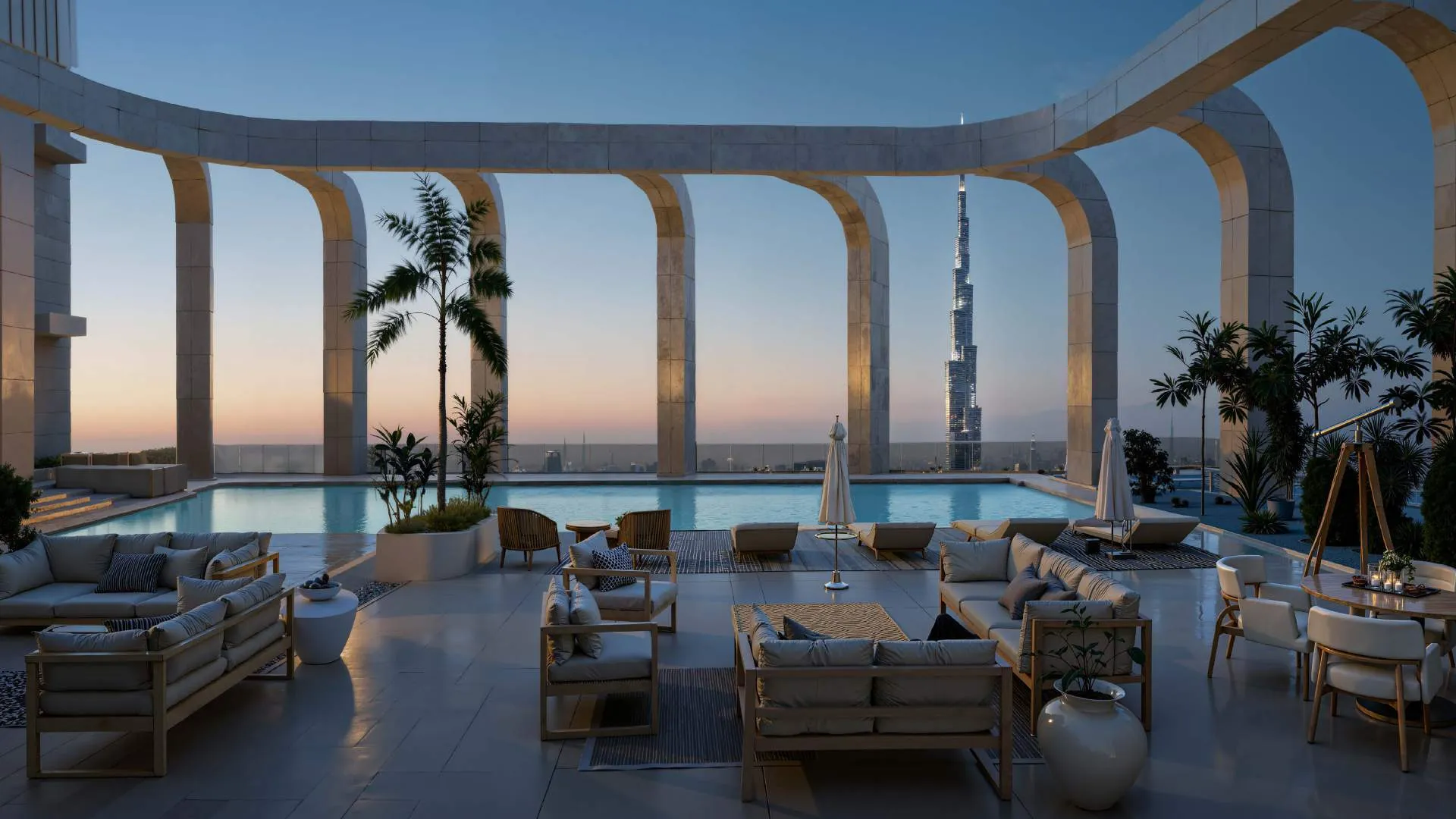 Cloud Nine rooftop pool and observatory deck facing Burj Khalifa