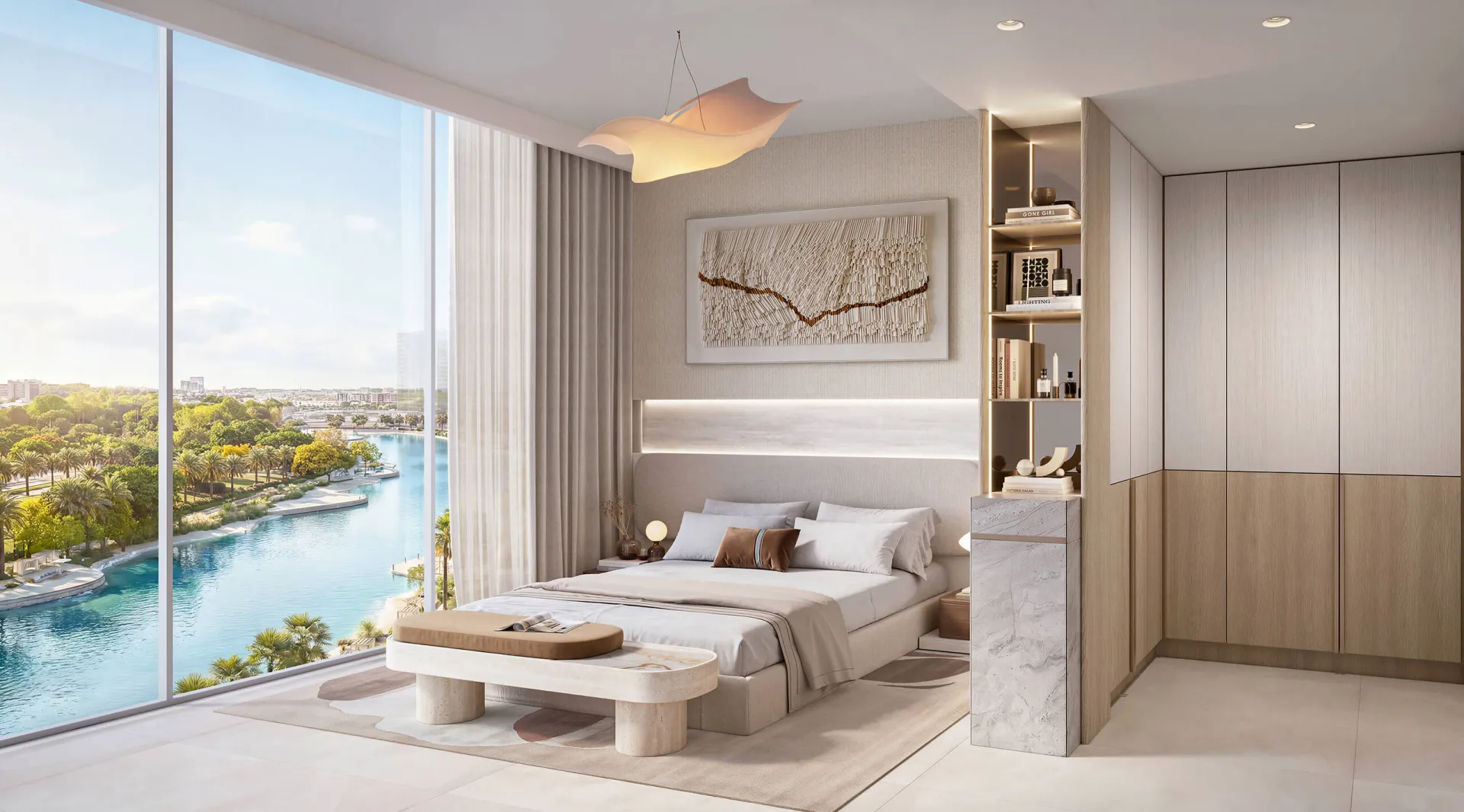 Bedroom overlooking the water, developer render