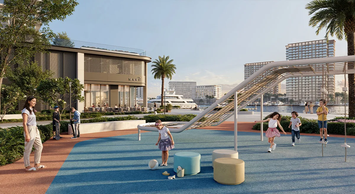 Children's play area beside the marina at Rashid Yachts & Marina, Emaar render