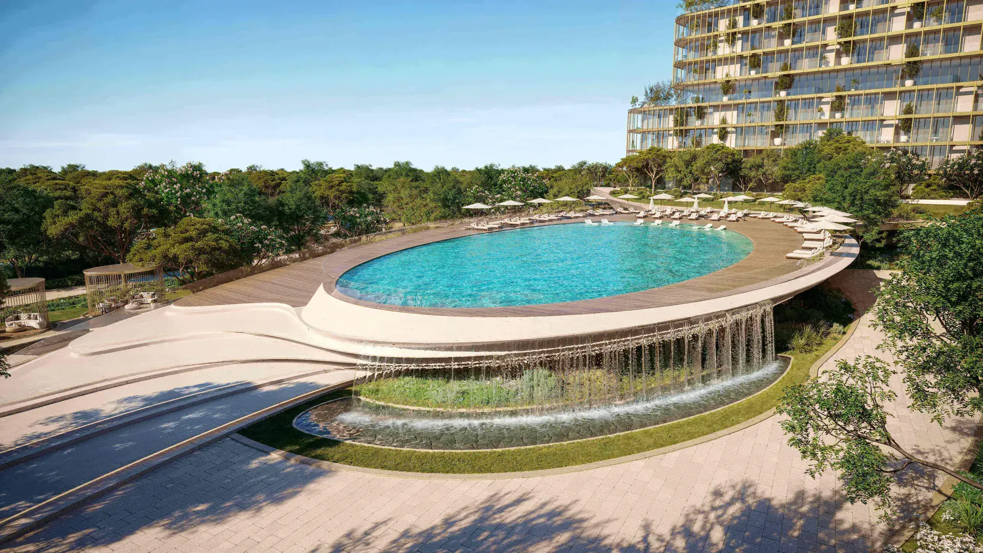 Render of Hado's raised circular pool with a planted base
