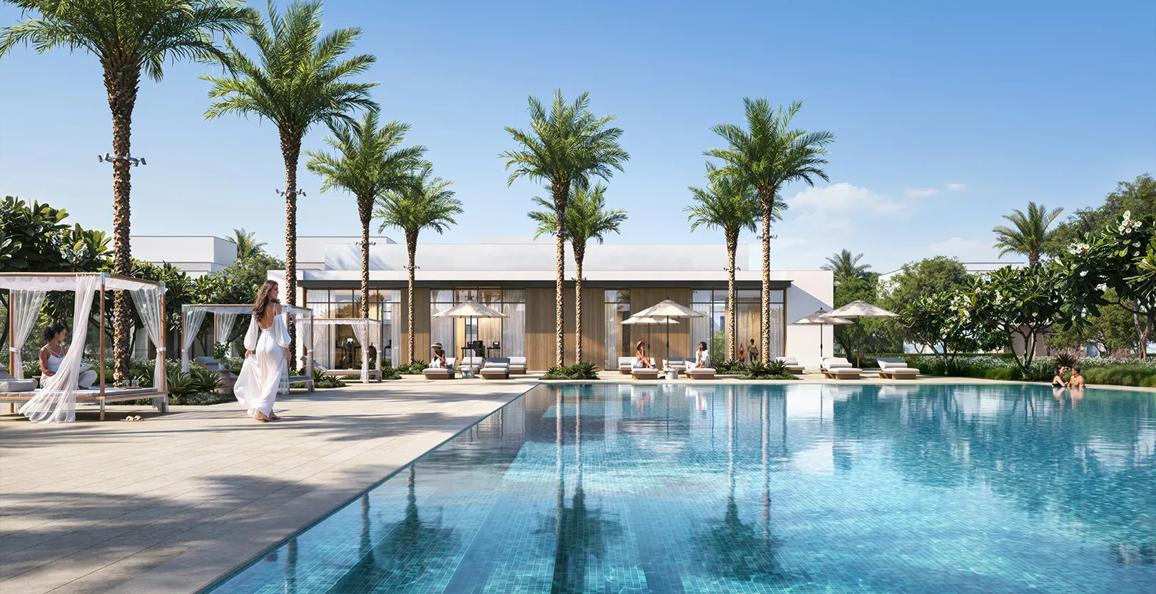 Community pool and pavilion at Salva, Emaar render