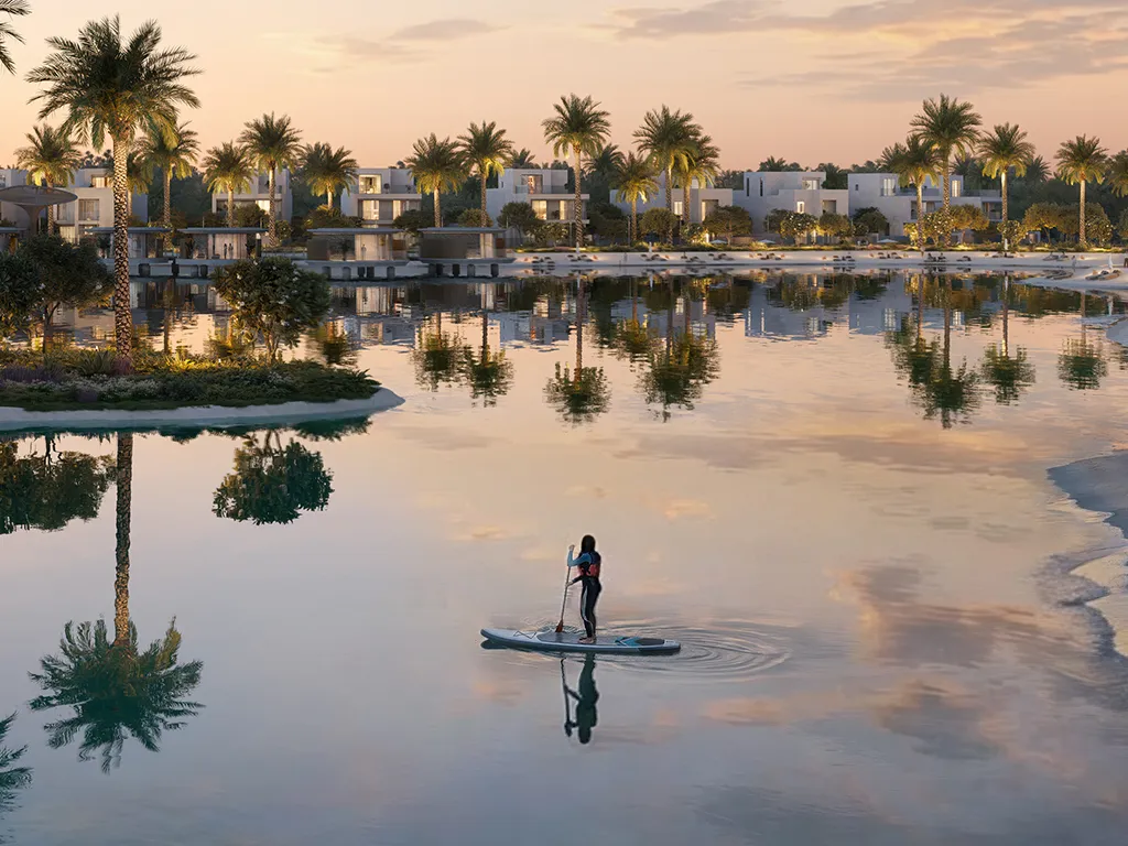 Lake at The Heights Country Club and Wellness with villas beyond, Emaar render
