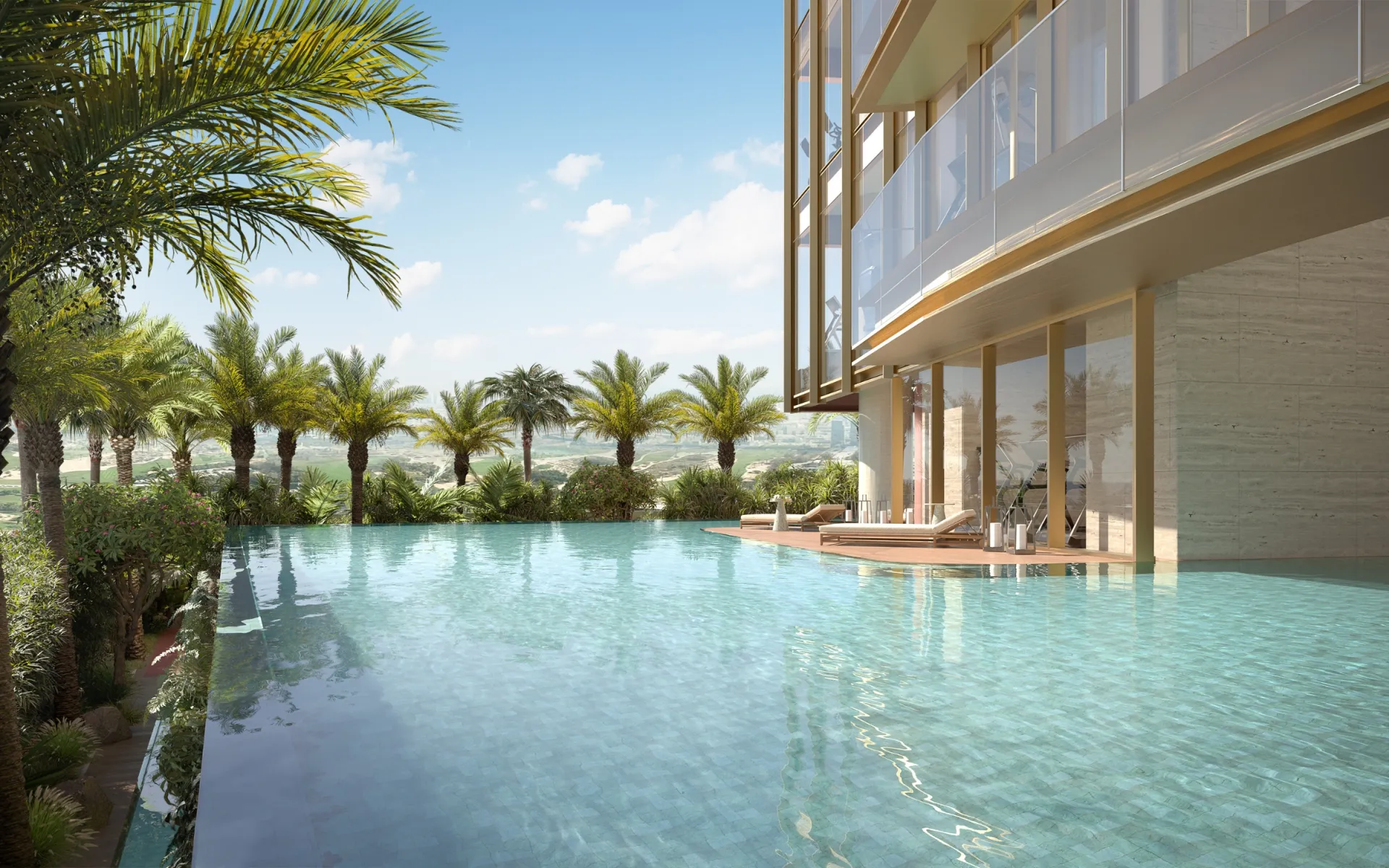 Render of an infinity pool deck at Six Senses Residences Dubai Marina