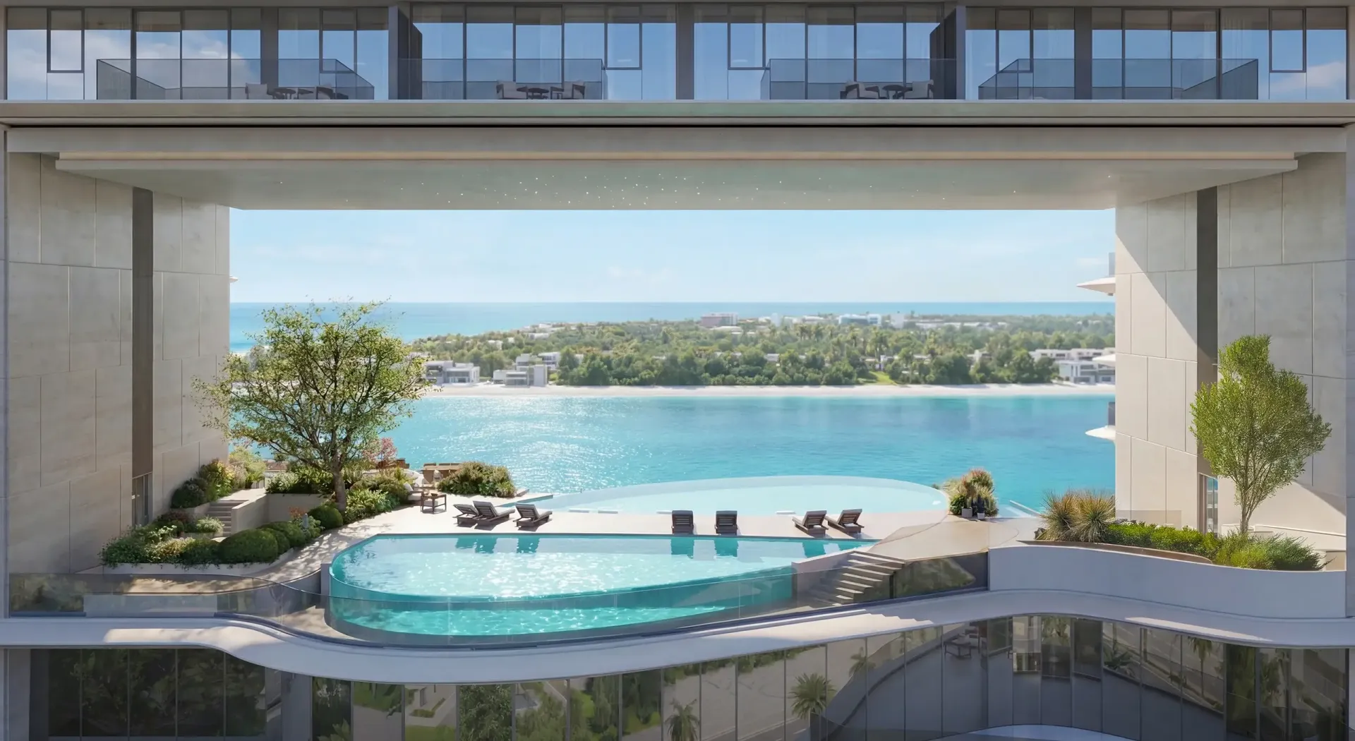 Pool terrace overlooking the sea, developer render