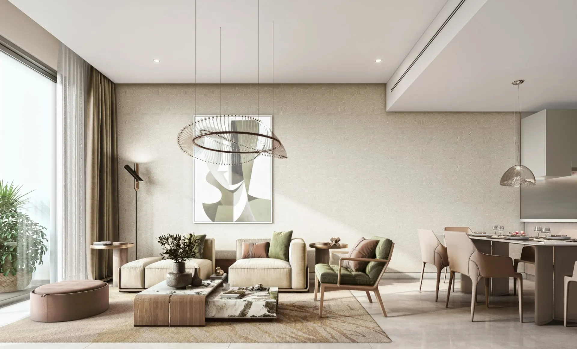 Apartment living and dining room, developer render